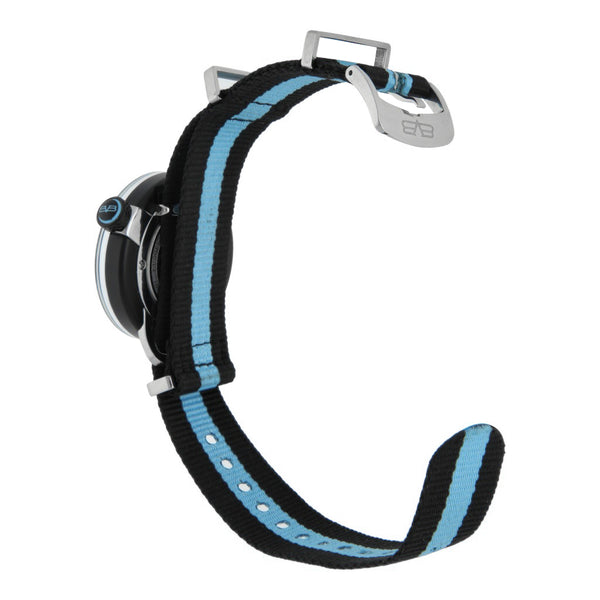 Reloj Bomberg para dama en acero y textil.