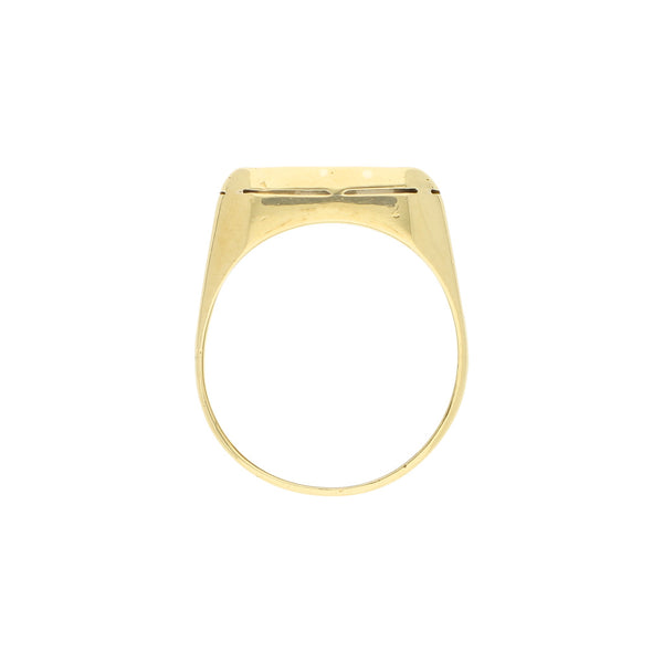 Anillo tipo sello motivo pino con diamantes y gemas en oro amarillo 18 kilates.