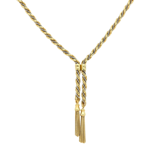 Collar eslabón torzal con aplicaciones en oro dos tonos 14 kilates.