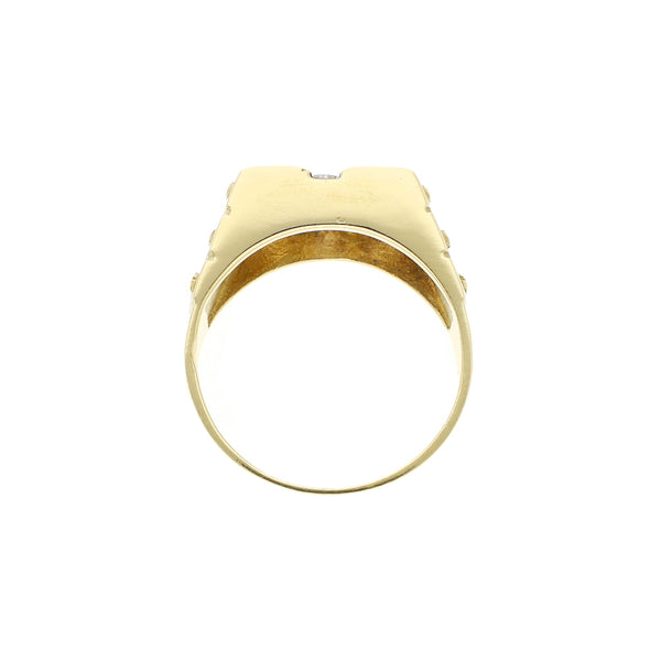 Anillo estriado motivo tornillos con diamantes en oro amarillo 18 kilates.