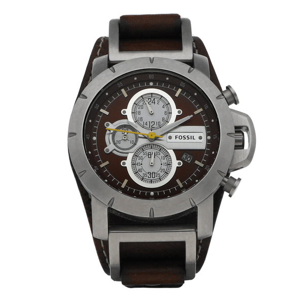 Reloj Fossil para caballero en acero y cuero.