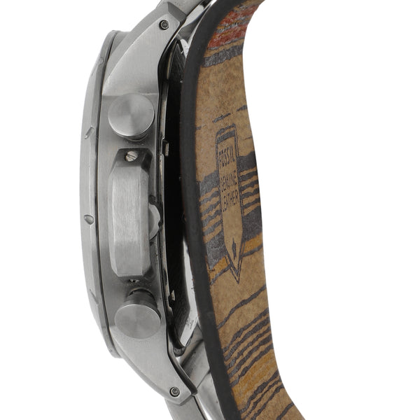 Reloj Fossil para caballero en acero y cuero.