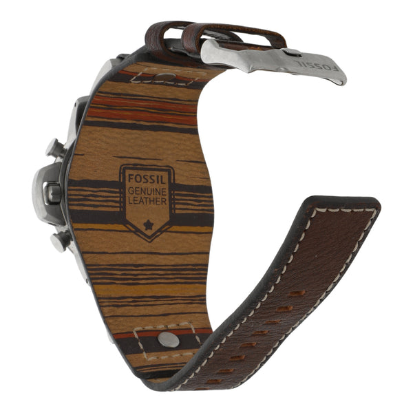 Reloj Fossil para caballero en acero y cuero.