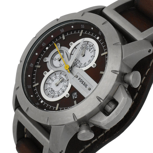 Reloj Fossil para caballero en acero y cuero.