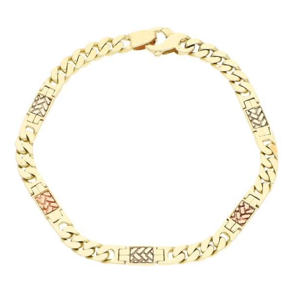 Pulsera eslabón combinado en oro tres tonos 14 kilates.