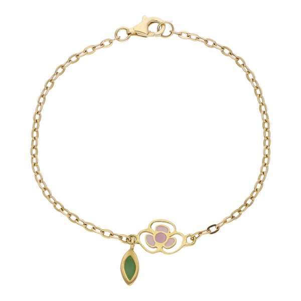 Pulsera eslabón cruzado firma Tous con aplicación y colgante de esmalte en oro amarillo 18 kilates