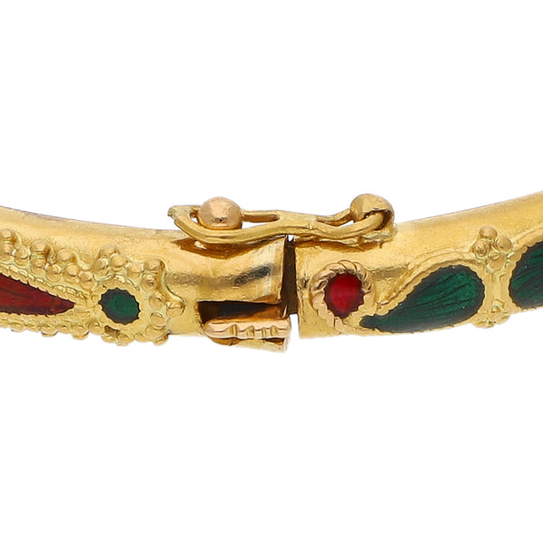 Pulsera de arillo articulada con esmalte en oro amarillo 21 kilates.