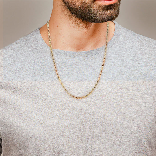 Collar eslabón torzal en oro tres tonos 14 kilates.