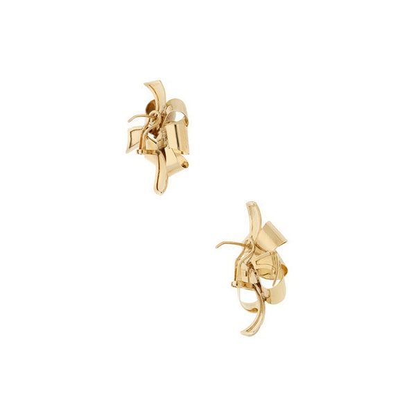 Aretes diseño especial motivo moño en oro amarillo 14 kilates.