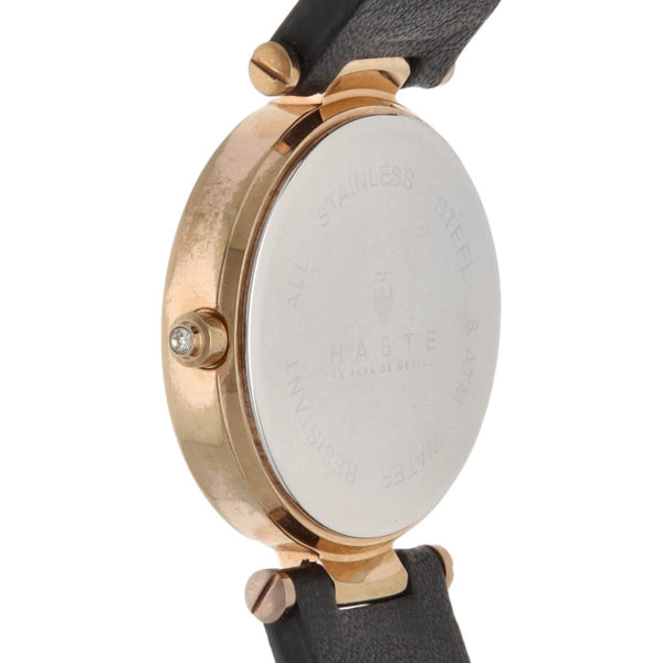 Reloj Haste para dama en acero chapa correa piel.