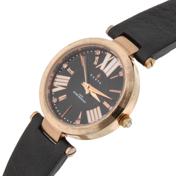 Reloj Haste para dama en acero chapa correa piel.