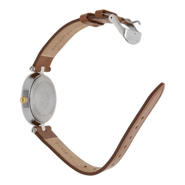 Reloj Timex para dama en acero correa piel.