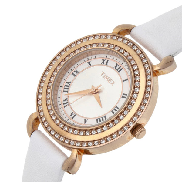 Reloj Timex para dama en acero chapa correa piel.