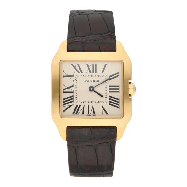 Reloj Cartier para caballero modelo Santos Dumont caja y broche en oro dos tonos 18 kilates.