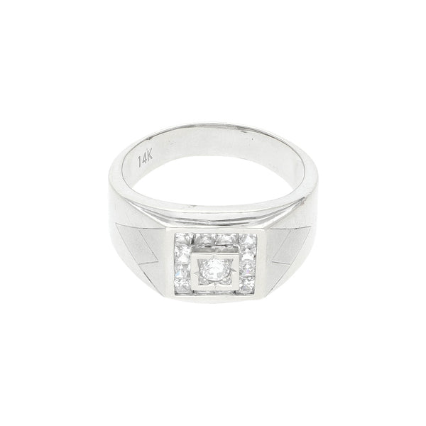 Anillo tipo sello con sintéticos en oro blanco 14 kilates.