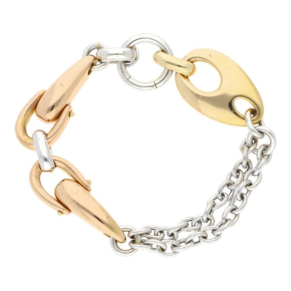 Pulsera eslabón combinado en oro dos tonos 14 kilates.