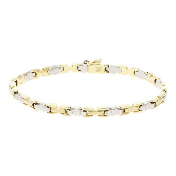 Pulsera eslabón articulado en oro dos tonos 14 kilates.