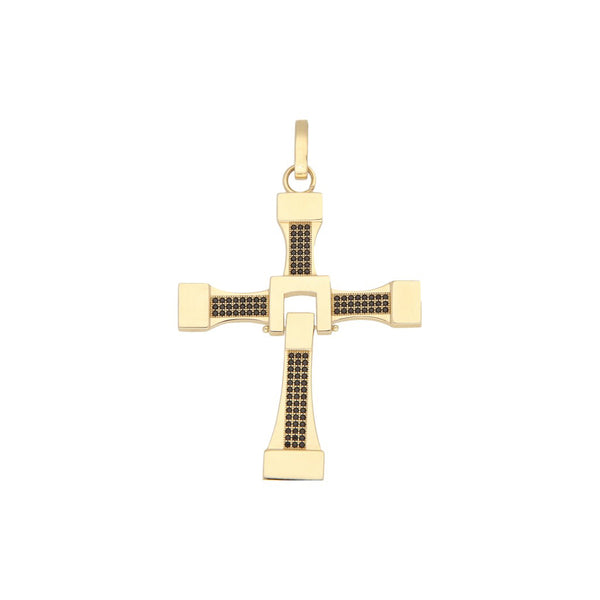 Cruz articulada con sintéticos en oro amarillo 14 kilates.
