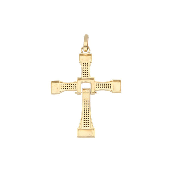 Cruz articulada con sintéticos en oro amarillo 14 kilates.