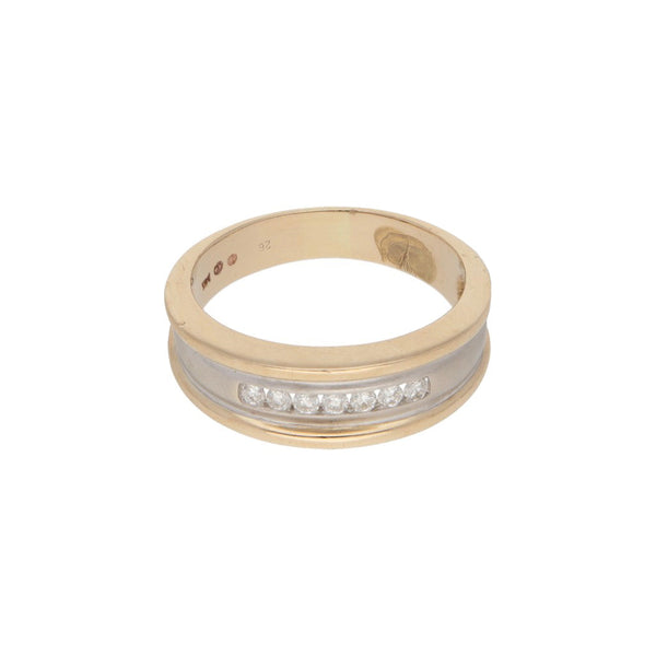 Anillo diseño especial con diamantes en oro dos tonos 14 kilates.