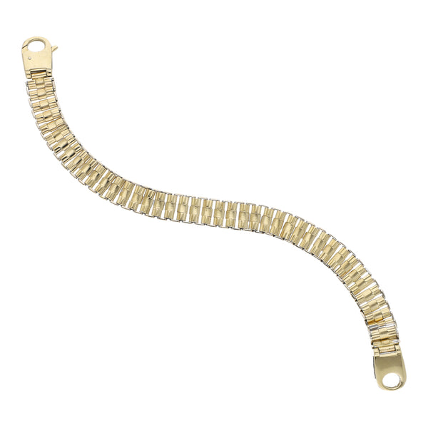 Pulsera eslabón articulado en oro dos tonos 14 kilates.