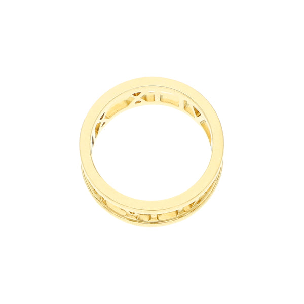 Argolla calada motivo números romanos en oro amarillo 18 kilates.