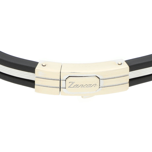 Pulsera de arillo en caucho con broche y aplicaciones firma Zancan en oro dos tonos 18 kilates.