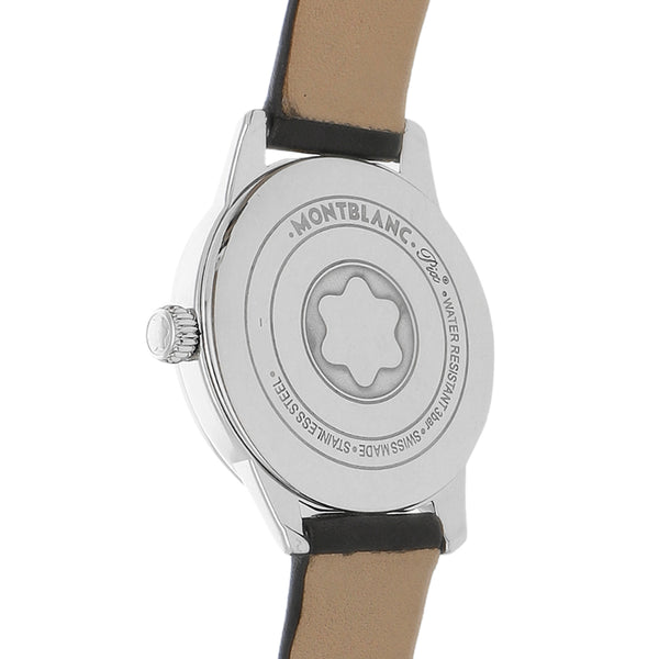 Reloj Montblanc para dama en acero y cuero.