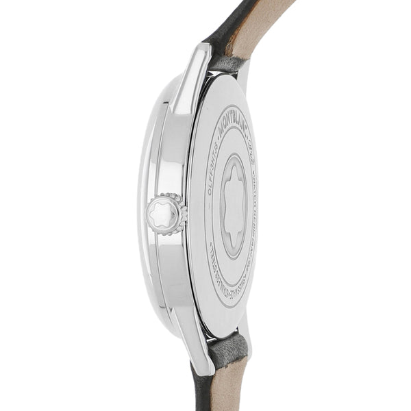 Reloj Montblanc para dama en acero y cuero.