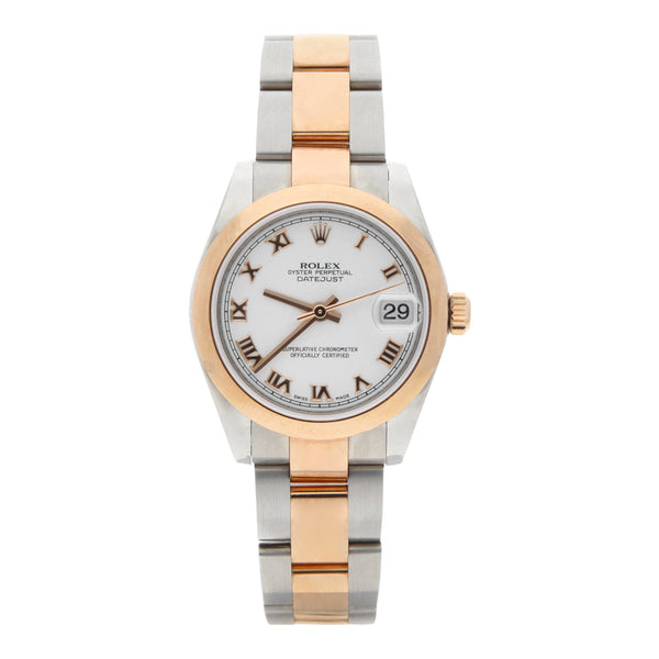 Reloj Rolex para dama modelo Oyster Perpetual DateJust vistas en oro rosa 18 kilates.