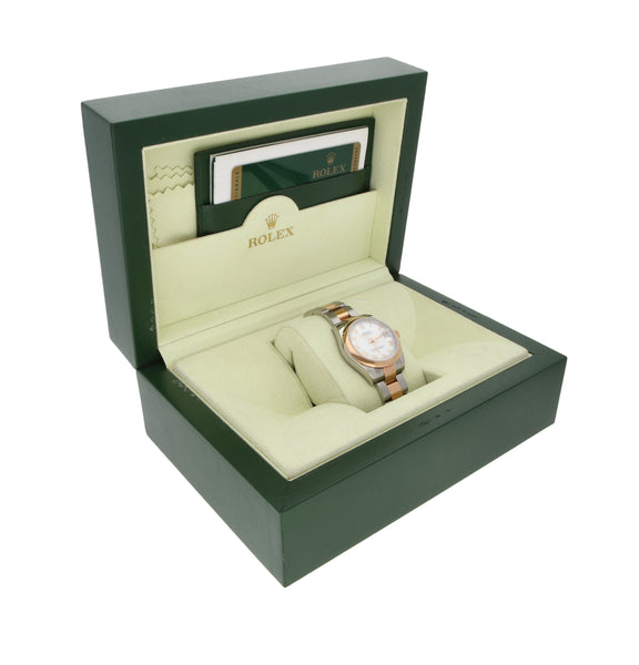 Reloj Rolex para dama modelo Oyster Perpetual DateJust vistas en oro rosa 18 kilates.