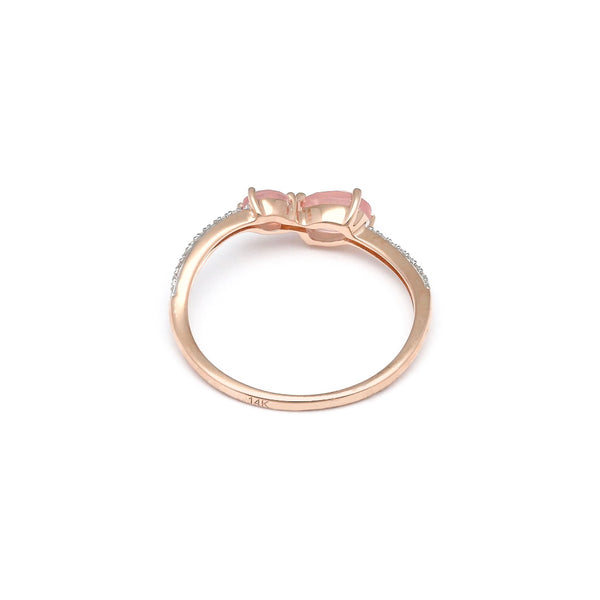 Anillo diseño especial con diamantes y cuarzos en oro rosa 14 kilates.