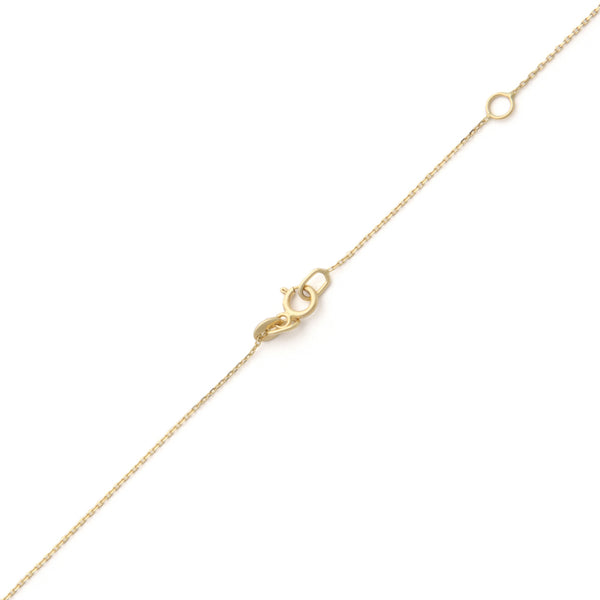 Gargantilla eslabón cruzado con colgante, diamantes y zafiro rosa en oro amarillo 14 kilates.
