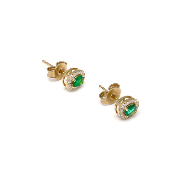 Aretes diseño especial con diamantes y esmeraldas en oro amarillo 14 kilates.