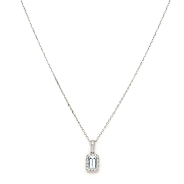 Gargantilla eslabón cruzado y dije diseño especial con diamantes y topacios en oro blanco 14 kilates.
