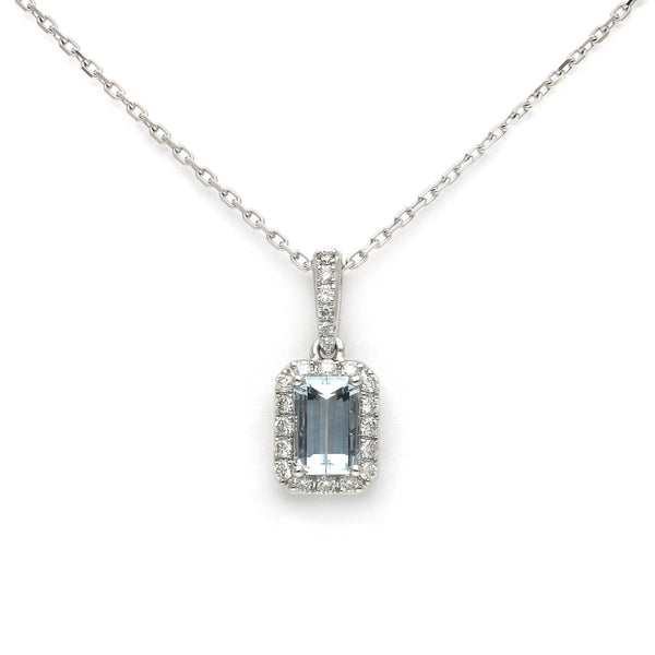 Gargantilla eslabón cruzado y dije diseño especial con diamantes y topacios en oro blanco 14 kilates.