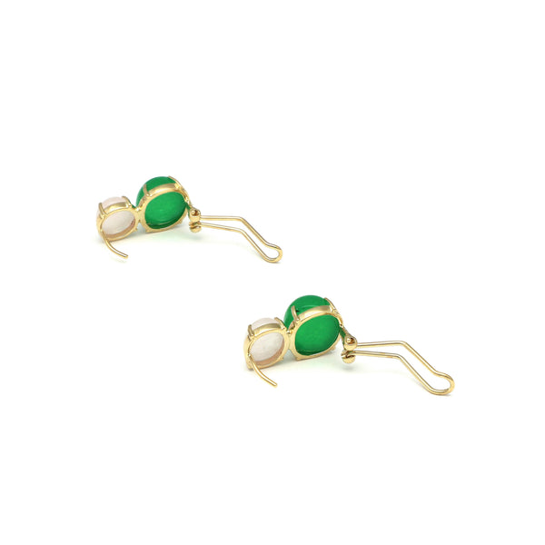 Juego de aretes y anillos con jade y piedra de luna en oro amarillo 14 kilates.