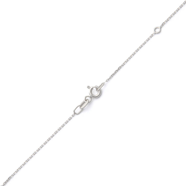 Gargantilla eslabón cruzado y dije diseño especial con diamantes y aguamarina en oro blanco 14 kilates.