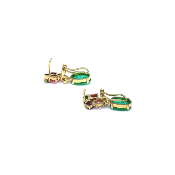 Juego de anillo y aretes diseño especial con obsidiana y gemas en oro amarillo 14 kilates.