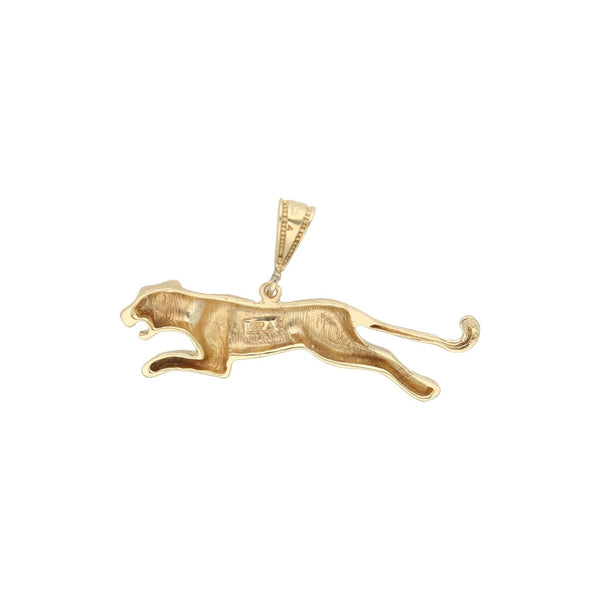 Dije diseño especial motivo pantera con sintético en oro amarillo 14 kilates