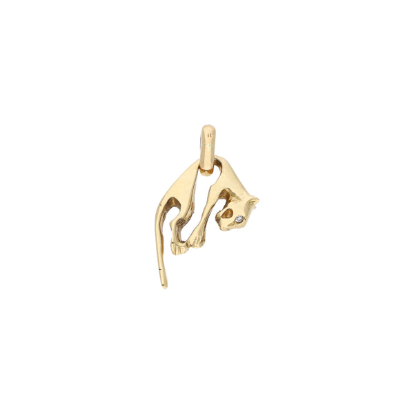 Dije diseño especial motivo pantera con diamantes en oro amarillo 14 kilates.