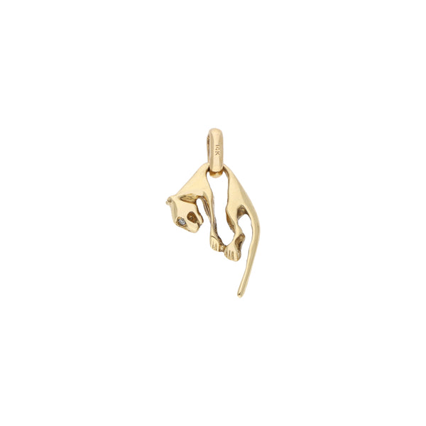 Dije diseño especial motivo pantera con diamantes en oro amarillo 14 kilates.