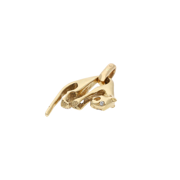 Dije diseño especial motivo pantera con diamantes en oro amarillo 14 kilates.