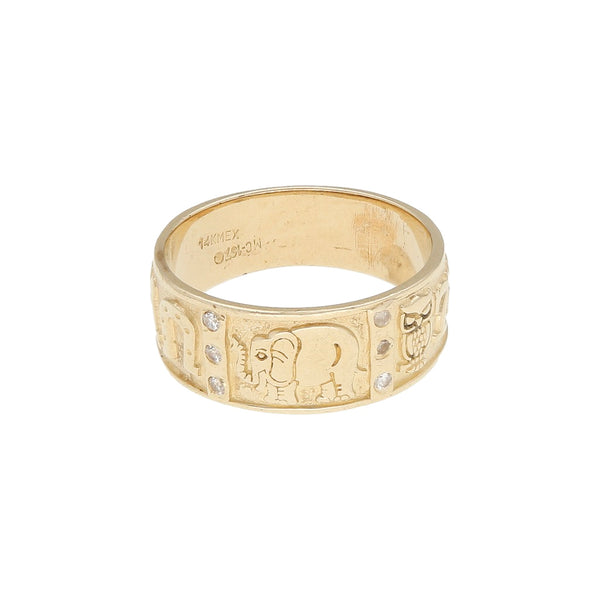 Anillo diseño especial con circonias en oro amarillo 14 kilates.