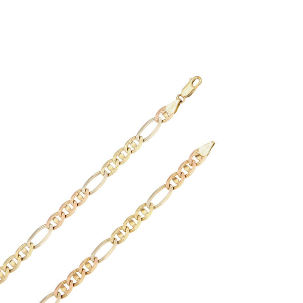 Collar eslabón combinado y cruz diseño especial en oro tres tonos 14 kilates.