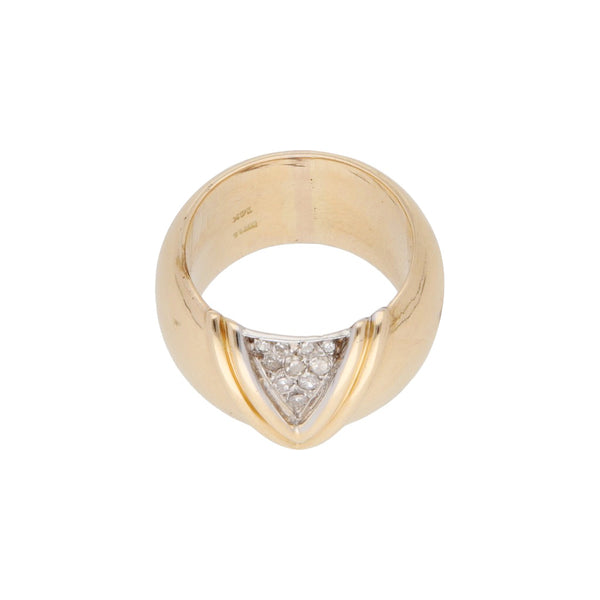 Anillo diseño especial con diamantes en oro dos tonos 14 kilates.