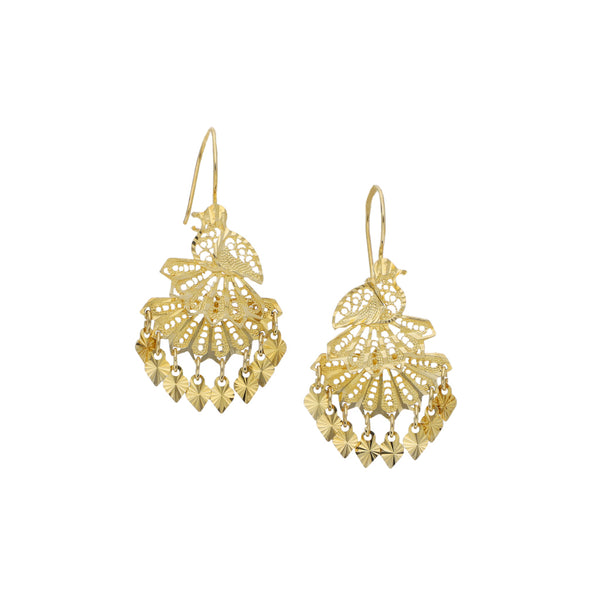 Aretes laminados motivo ave en oro amarillo 14 kilates.