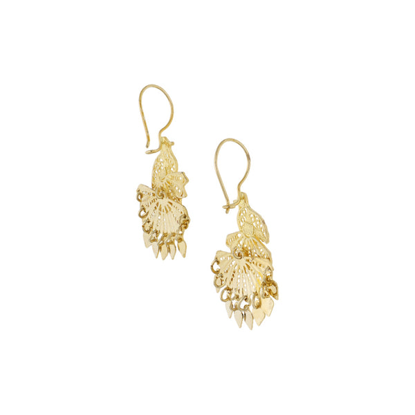Aretes laminados motivo ave en oro amarillo 14 kilates.