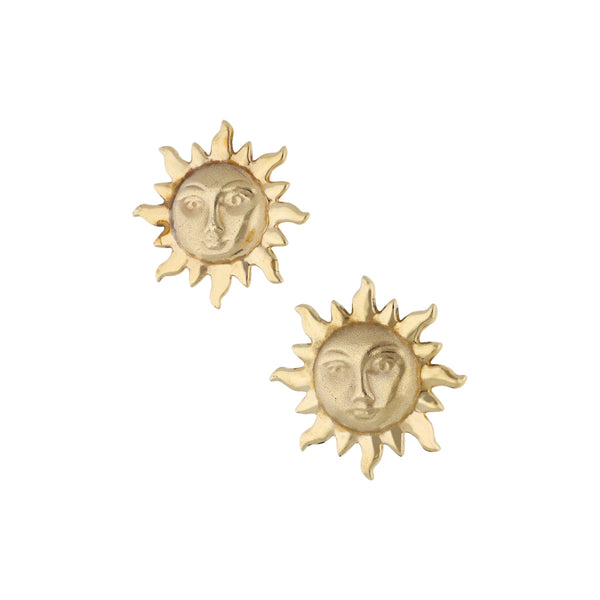 Aretes huecos motivo sol en oro amarillo 14 kilates.
