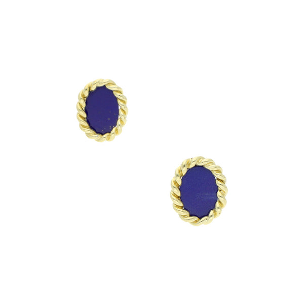 Aretes torzal con lapislazuli en oro dos tonos 18 kilates.